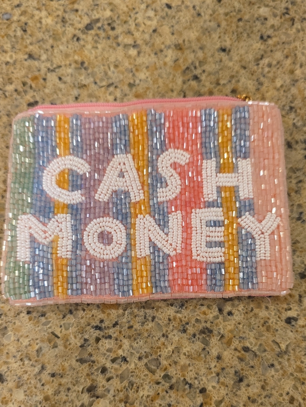 Source Unknown Pink Multicolor Beaded 'CASH MONEY' Coin Pouch
